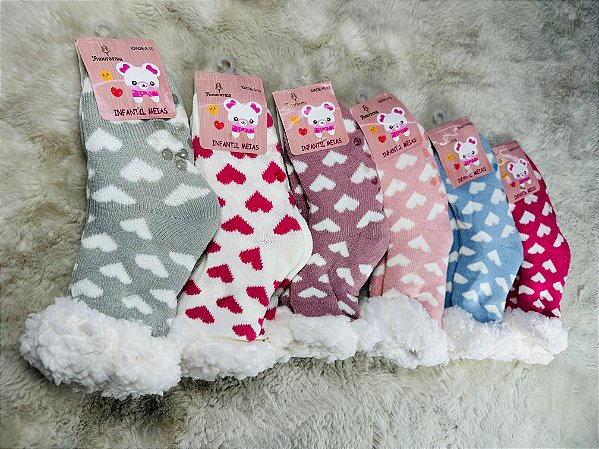 Meia Infantil Peluciada Corações