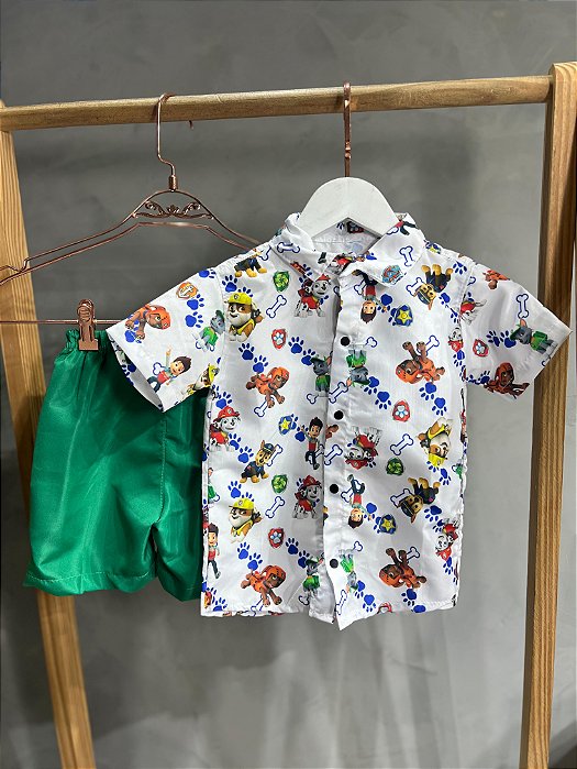 Conjuntinho Infantil Tactel - Camisa C/ Botão e Shorts (Baby) MODELOS VARIADOS