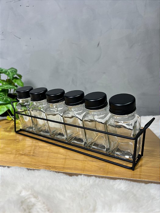 Porta Temperos Bandeja Black - 6 Potes