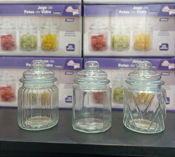 Jogo de Potes de Vidro - 3 Peças 300ml