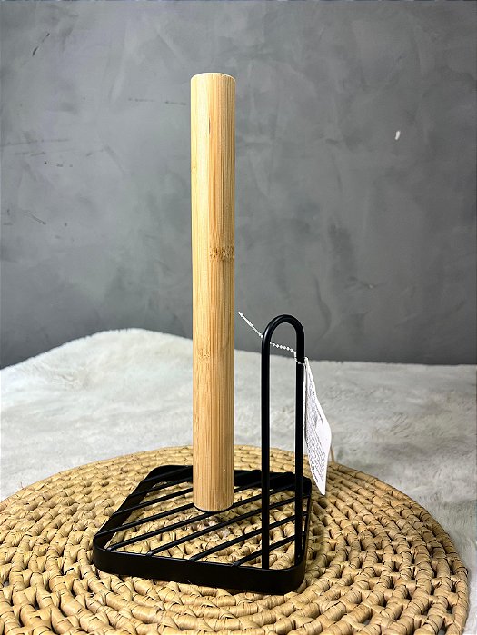 Porta Papel Toalha de Mesa em Ferro e Bambu