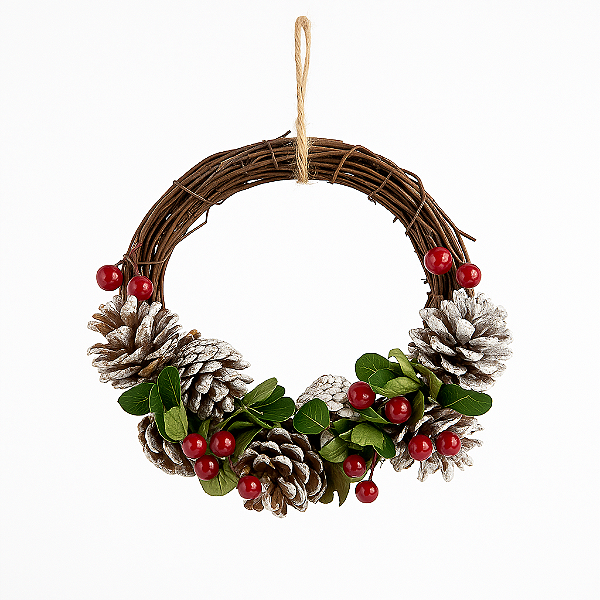 Guirlanda Natalina com Pinhas e Frutinhas Vermelhas – 24 cm