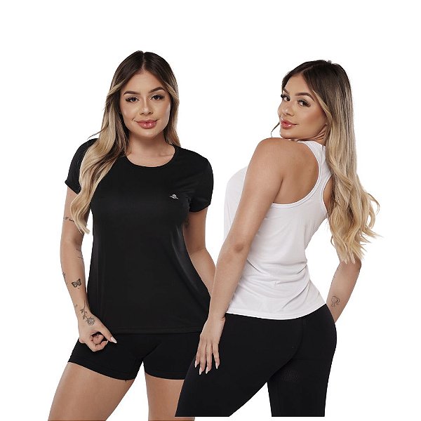 Kit 1 Regata + 1 Camiseta Feminina Dry Fit Fitness Academia *cores sortidas*