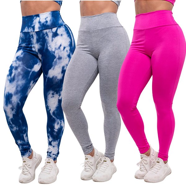 Kit 3 Calça Legging Fitness Academia Coloridas