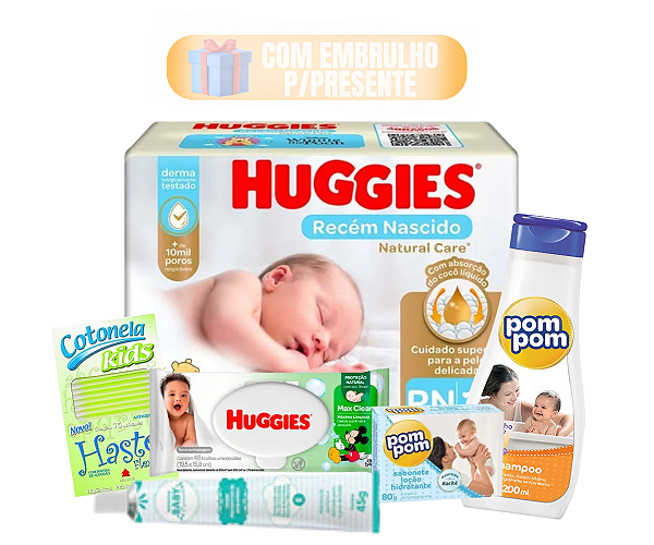 Kit Chá De Bebe Huggies Premium ClubeBabys com Shampoo Pompom Presente