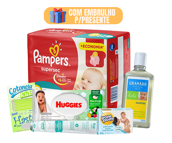 Kit Chá De Bebe Pampers B Premium ClubeBabys com Shampoo Granado Presente