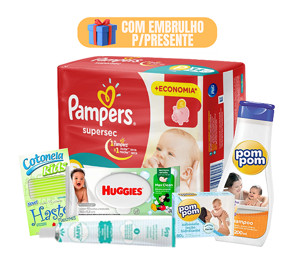 Kit Presente Bebê Pampers B Premium ClubeBabys com Shampoo Pompom Presente