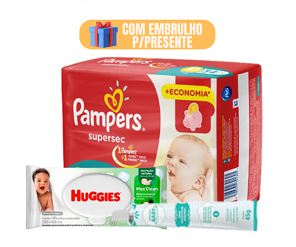 Kit Basico Presente e Mimo Pampers E Huggies Fralda Lenço e Pomada para Presente
