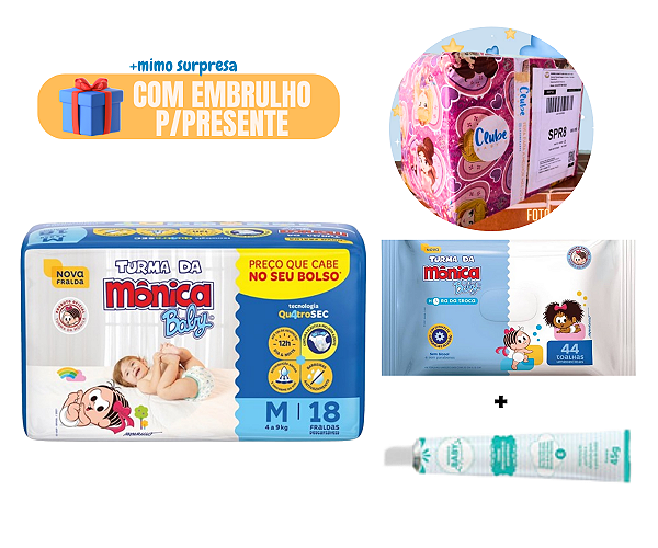 Kit Basico Presente e Mimo Monica Supreme Fralda Lenço e Pomada para Presente