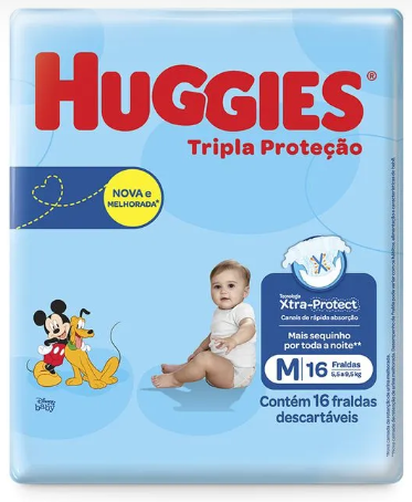 Fralda Huggies Tripla Proteção Pacote Azul Tamanho M com 16 Unidades