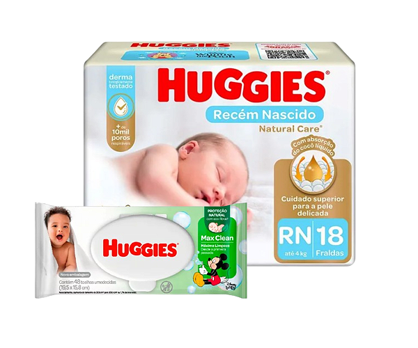 Kit Casalzinho Fralda Huggies + Lenço Max Clean Presente e Mimo para Presente