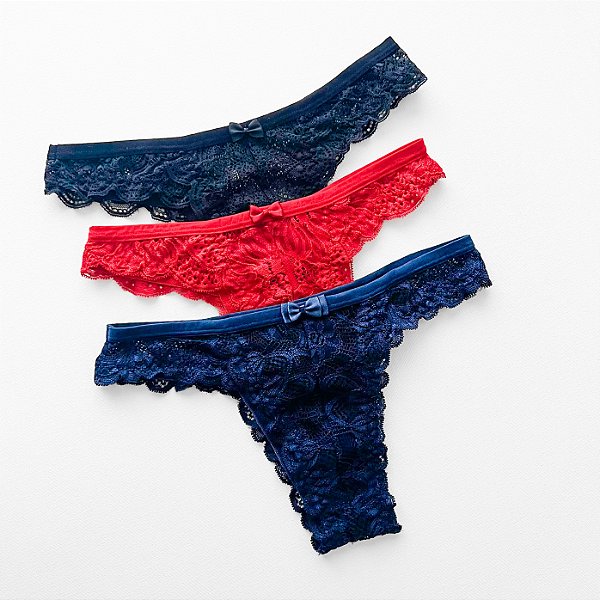 Calcinha Ana (marinho, vermelho e preto) - Kit com 3