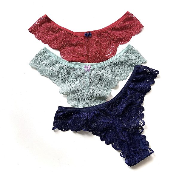 Calcinha Olga (marinho, verde menta e vermelho)  - Kit com 3