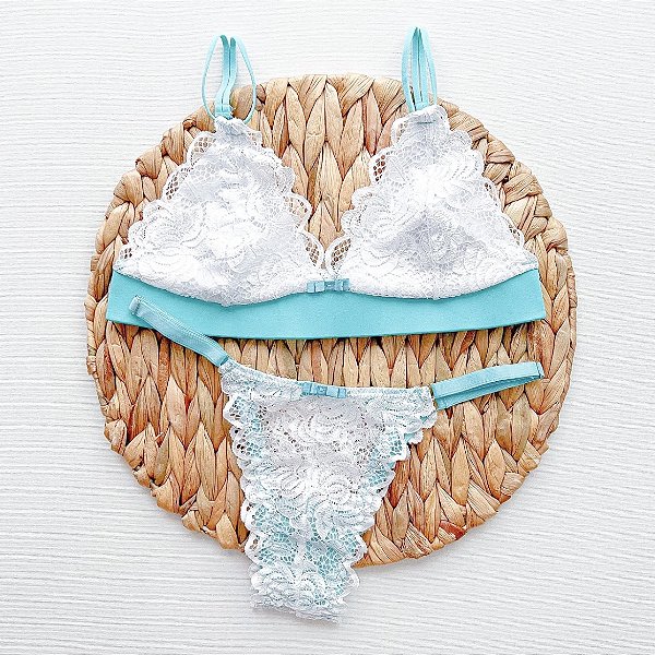 Conjunto Betina - Branco com verde tiffany