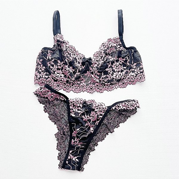 Conjunto Maria Flor - Preto com rosa chá