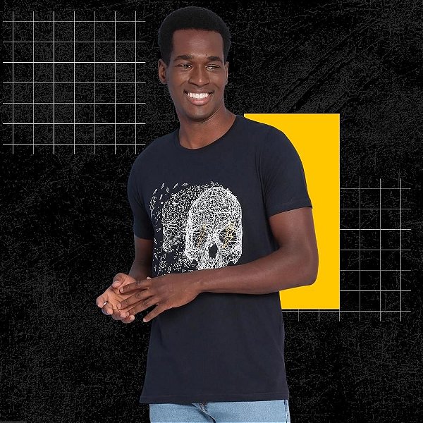 T-Shirt Camiseta Caveira Zoomp - Azul Marinho & Branca