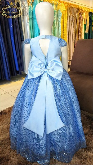 vestido de daminha com laço azul