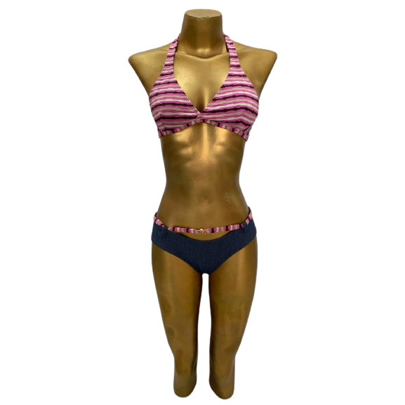 Biquíni Adulto Listrado e Jeans com Dupla Amarração e Cinto - Vacanze