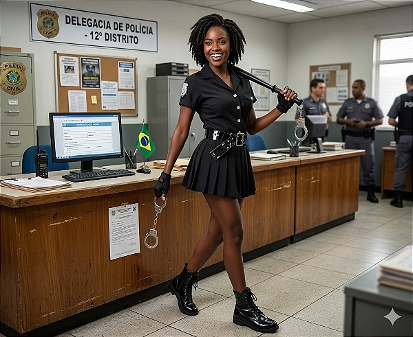 Fantasia Policial Feminina Plissada Mini Saia Adulto - SOMENTE ALUGUEL