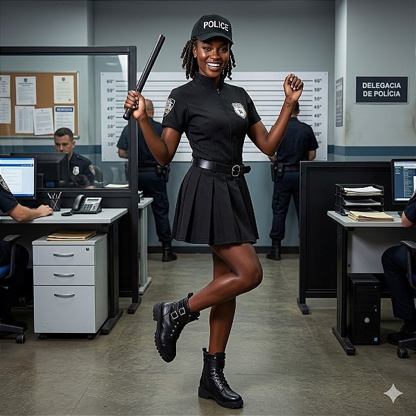 Fantasia Feminina Policial Vestido Plissado Adulto - SOMENTE ALUGUEL