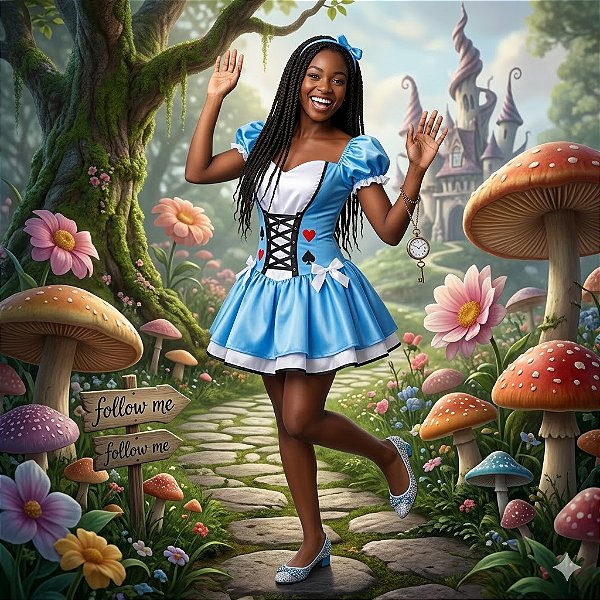 Fantasia Alice no País das Maravilhas com Bojo Adulto - SOMENTE ALUGUEL
