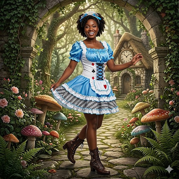 Fantasia Alice no País das Maravilhas Listras Adulto - SOMENTE ALUGUEL