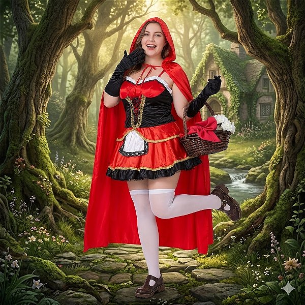 Fantasia Chapeuzinho Vermelho Veludo Plus Adulto - SOMENTE ALUGUEL