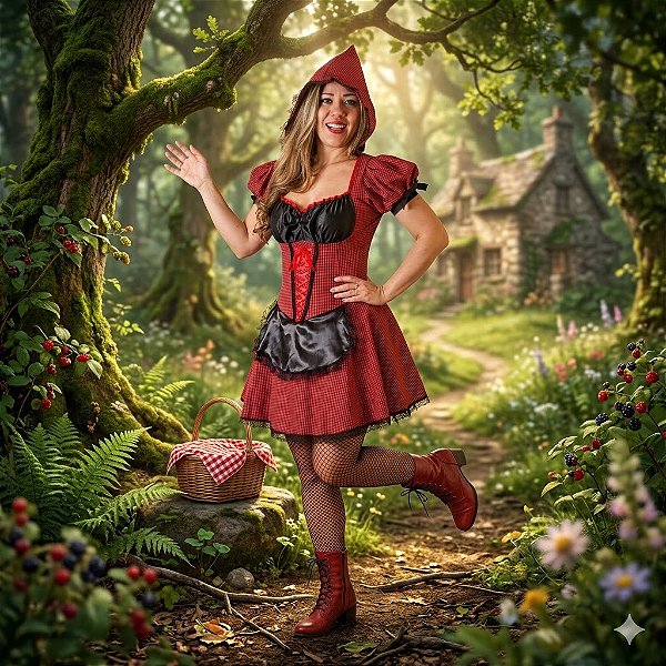 Fantasia Chapeuzinho Vermelho Xadrez Plus Adulto - SOMENTE ALUGUEL