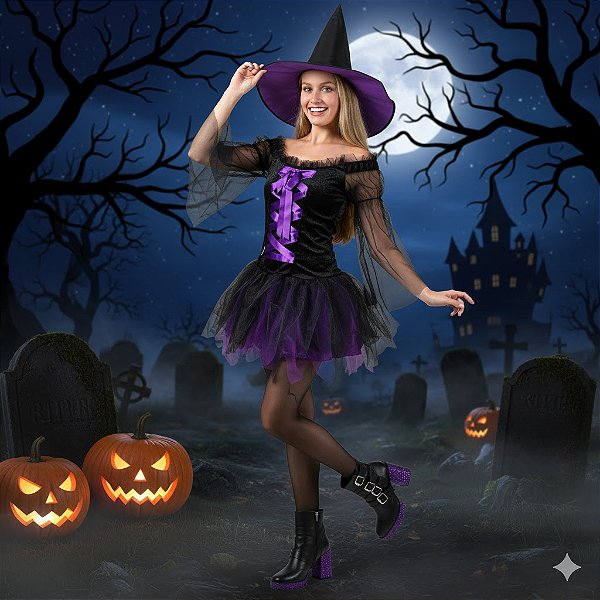 Fantasia Bruxa Simpatia Adulto - SOMENTE ALUGUEL