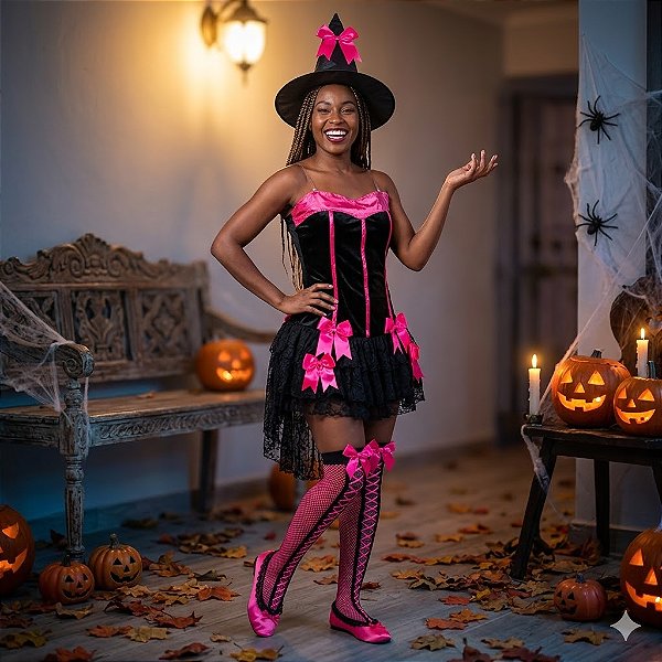 Fantasia Bruxinha Rendas Adulto - SOMENTE ALUGUEL