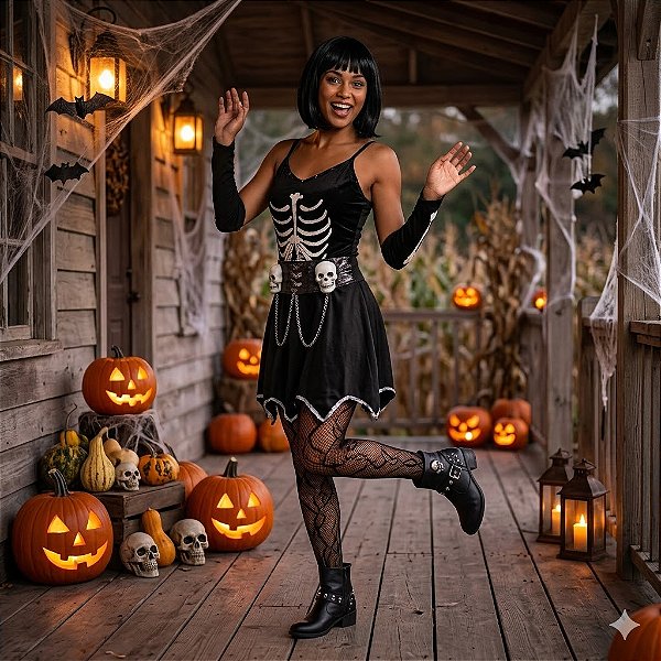 Fantasia Esqueleta Correntes Adulto - SOMENTE ALUGUEL