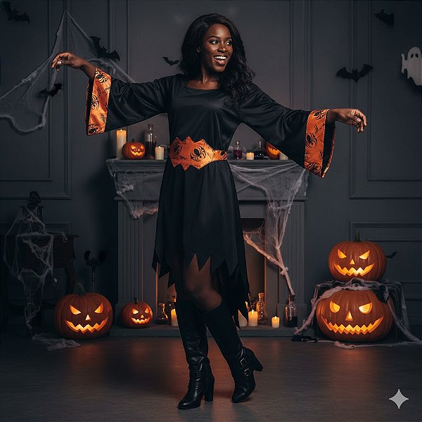 Fantasia Bruxa Teias de Aranha Adulto - SOMENTE ALUGUEL