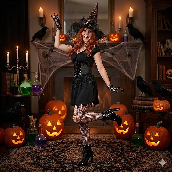 Fantasia Bruxinha Brilho Adulto - SOMENTE ALUGUEL