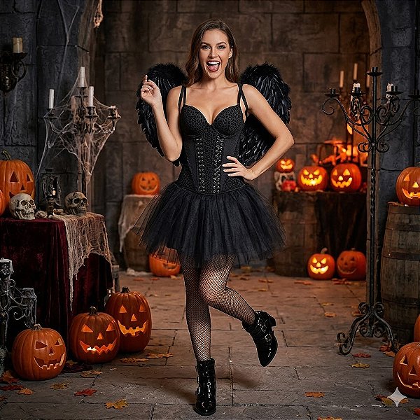 Fantasia Anjo Negro Luxúria Pantera Adulto - SOMENTE ALUGUEL