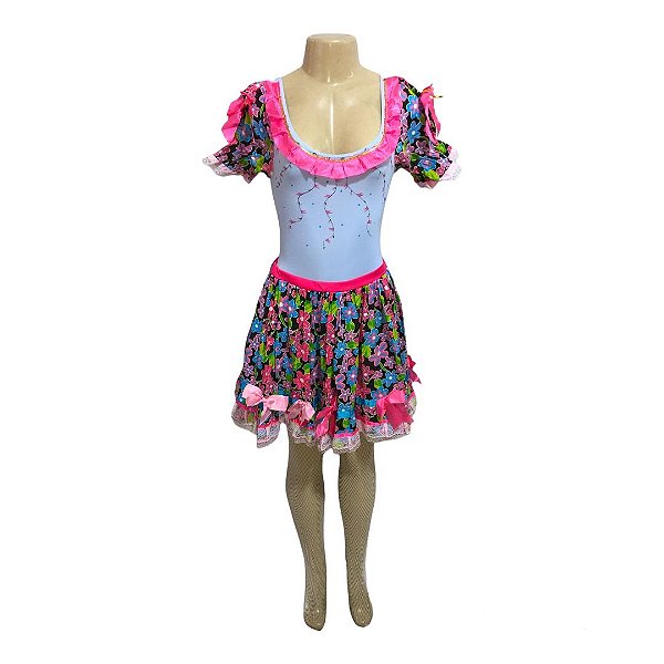 Conjunto Junino Azul com Flores - SOMENTE ALUGUEL