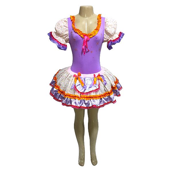 Conjunto Junino Lilás com Florzinhas - SOMENTE ALUGUEL