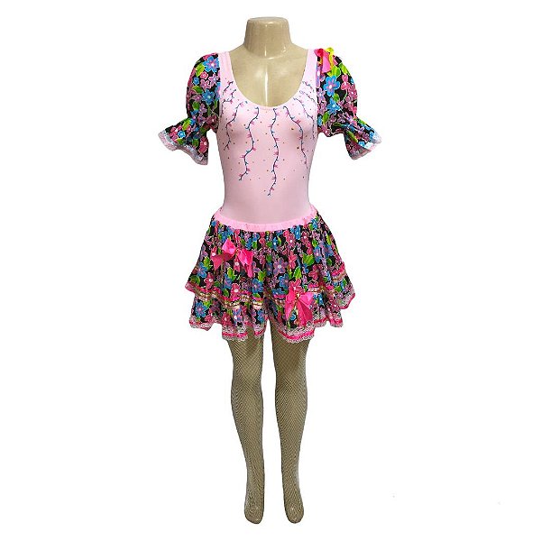 Conjunto Junino Rosa com Flores - SOMENTE ALUGUEL