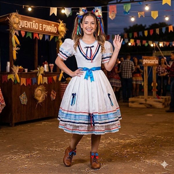 Fantasia Noiva Junina Vestido com Azul Adulto - SOMENTE ALUGUEL