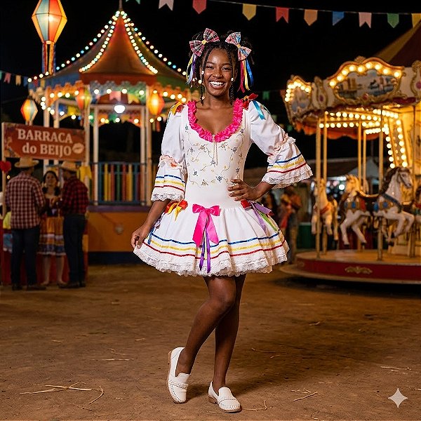 Fantasia Noiva Junina Collant com Bandeiras Adulto - SOMENTE ALUGUEL