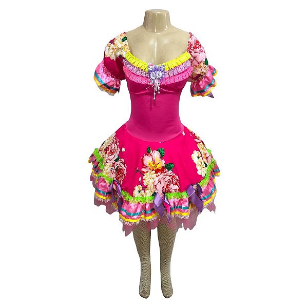 Vestido Junino Luxo Florido com Bojo - SOMENTE ALUGUEL