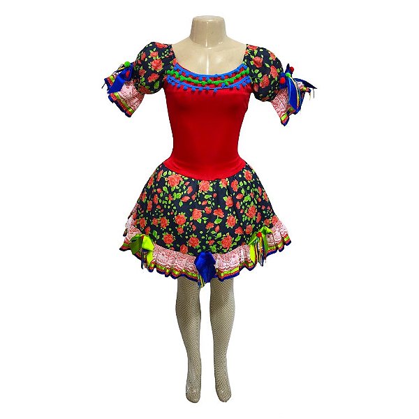 Vestido Junino Luxo com Bolinhas na Gola - SOMENTE ALUGUEL