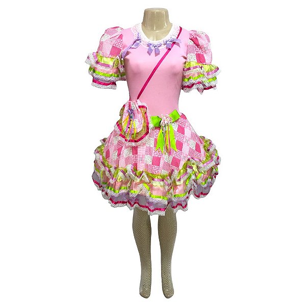 Vestido Junino Xadrez Luxo com Bolsa - SOMENTE ALUGUEL