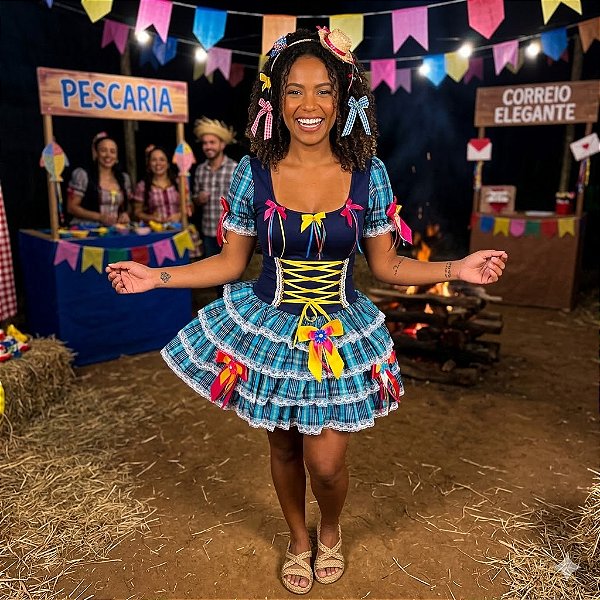 Fantasia Vestido Junino Super Luxo Violeta Trançado Adulto - SOMENTE ALUGUEL