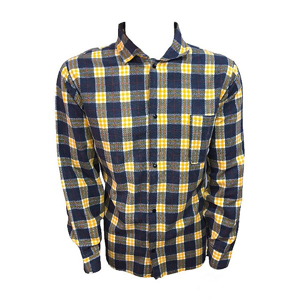 Camisa Caipira Xadrez Flanelada Azul/Amar - SOMENTE ALUGUEL