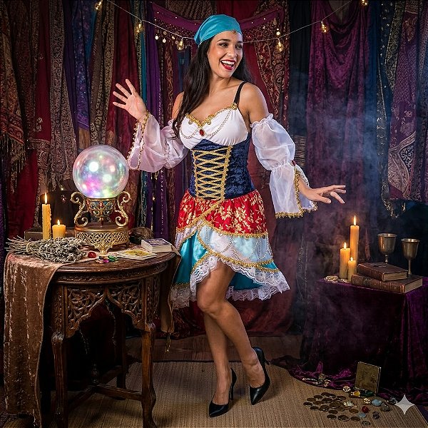 Fantasia Cigana Longa Ouro Adulto - SOMENTE ALUGUEL