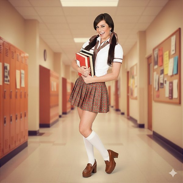 Fantasia Feminina Colegial Xadrez Adulto - SOMENTE ALUGUEL