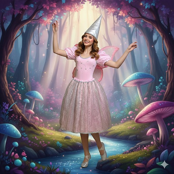 Fantasia Fada Rosa Glitter Adulto - SOMENTE ALUGUEL
