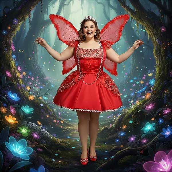 Fantasia Fada Vermelha Plus Adulto - SOMENTE ALUGUEL