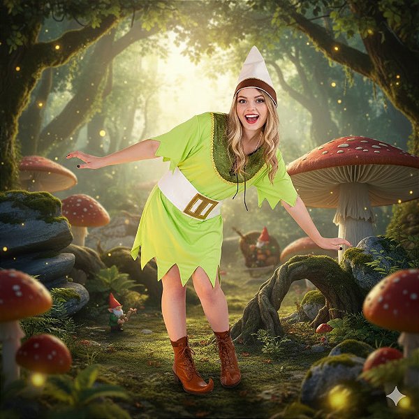 Fantasia Feminina Gnomo Adulto - SOMENTE ALUGUEL