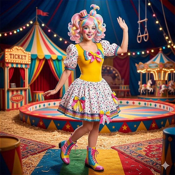 Fantasia Palhaça Conjunto Collant Adulto - SOMENTE ALUGUEL